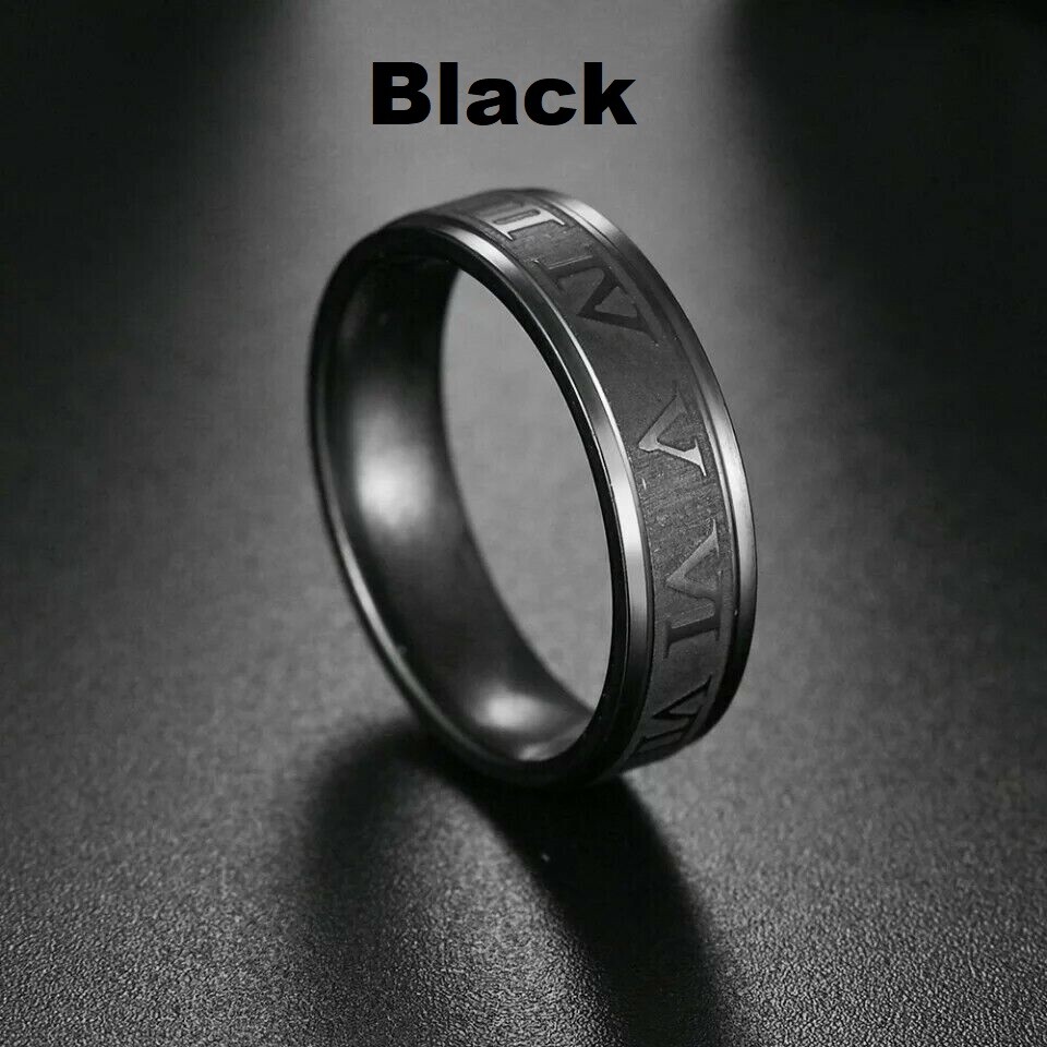 Roman Numerals Gold/Silver/Black Stainless Steel 6mm Wedding Ring Size 6.5 – 11