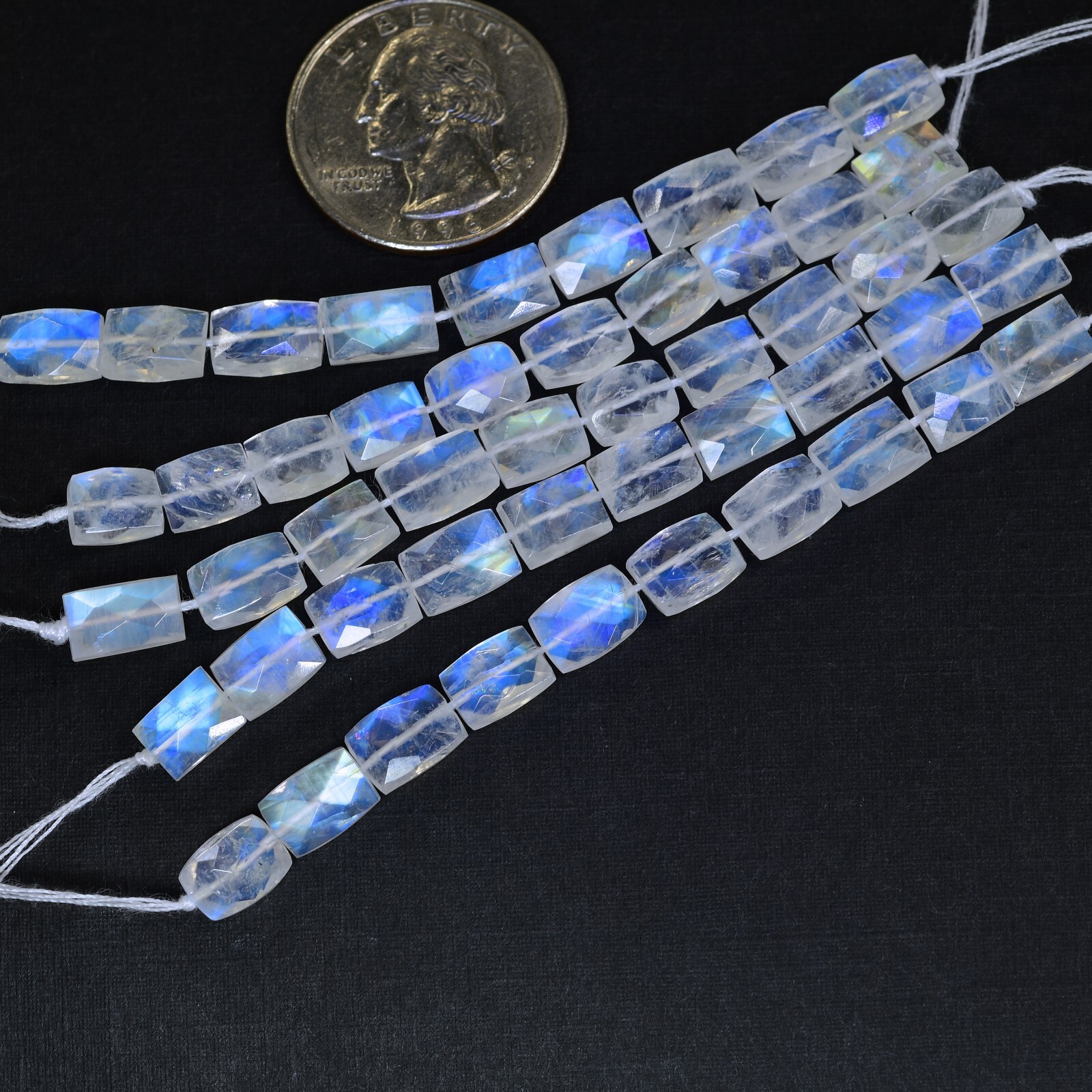 Rainbow Moonstone Faceted Tapered Rectangular Kite Center-Drilled Bead 3″