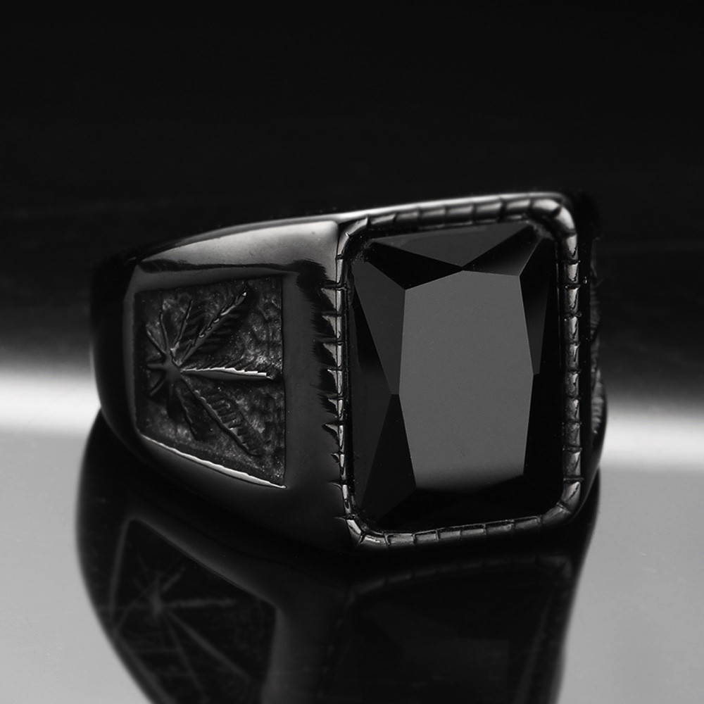 MENDEL Black Mens Stainless Steel Onyx Stone Ring Size 7 8 9 10 11 12 13 14 15