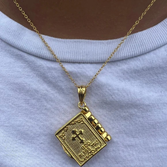 Mini Holy Bible Book Pendant Necklace –Christian Prayer Scripture Religious Gift