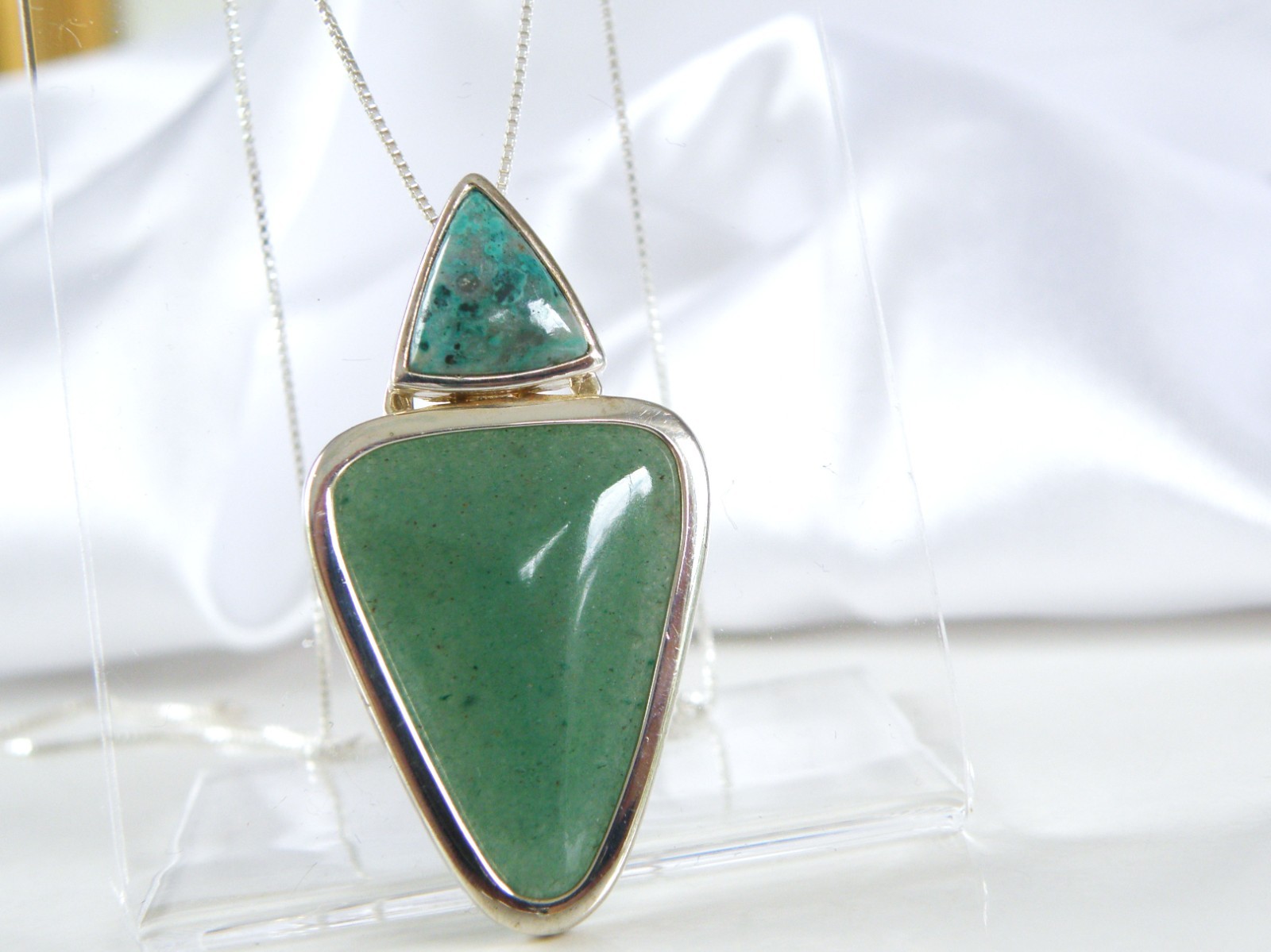 Vintage Sterling Silver 925 Aventurine Modern Slide Pendant Necklace