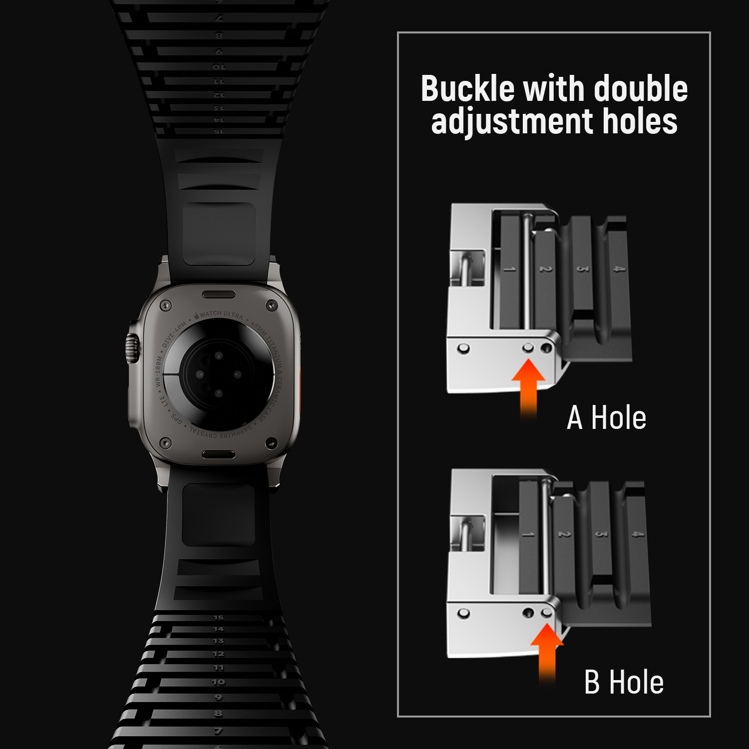 For Apple Watch 42/44/45/46/49mm Silicone Sports Adjustanle Strap Brascelet Band