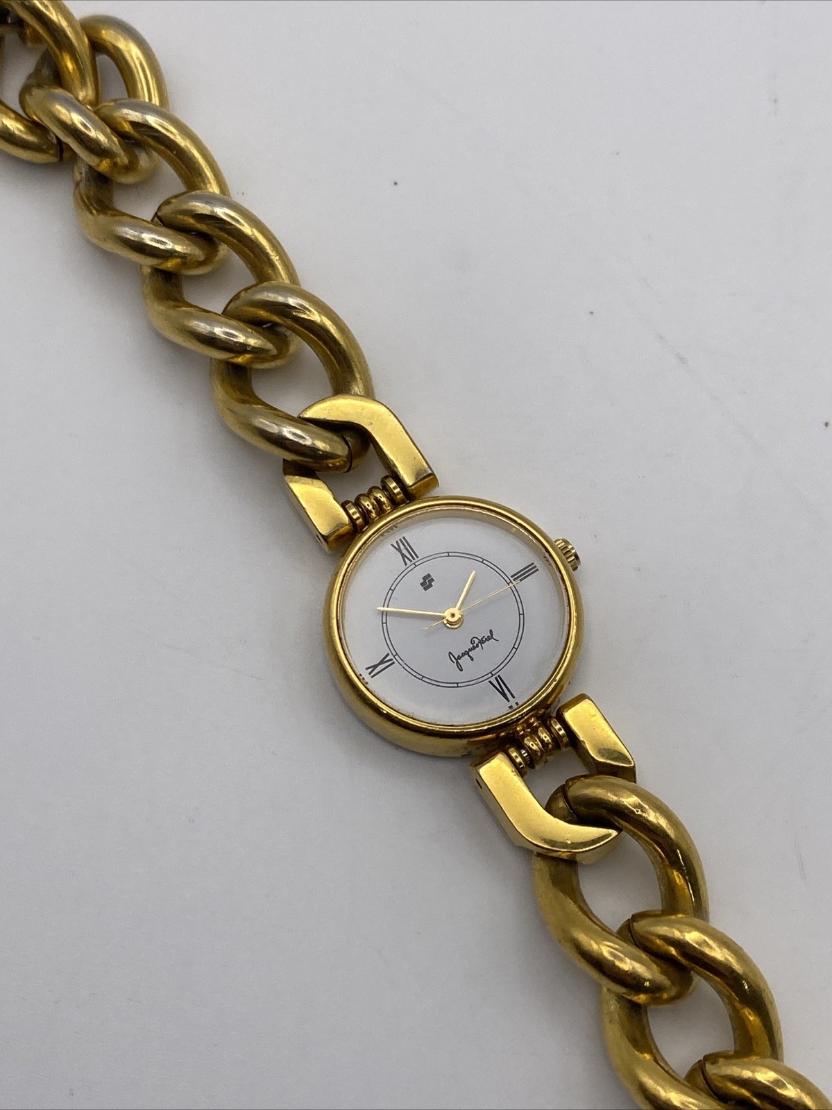 Vintage Jacques Farel Gold Tone Chain Watch 23mm New Battery 6”