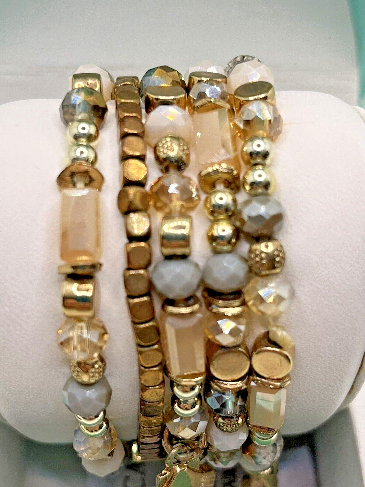 Lovita & Co INSPIRE Gold Tone Beaded Rhinestone 5 Stretch Bracelets NIB