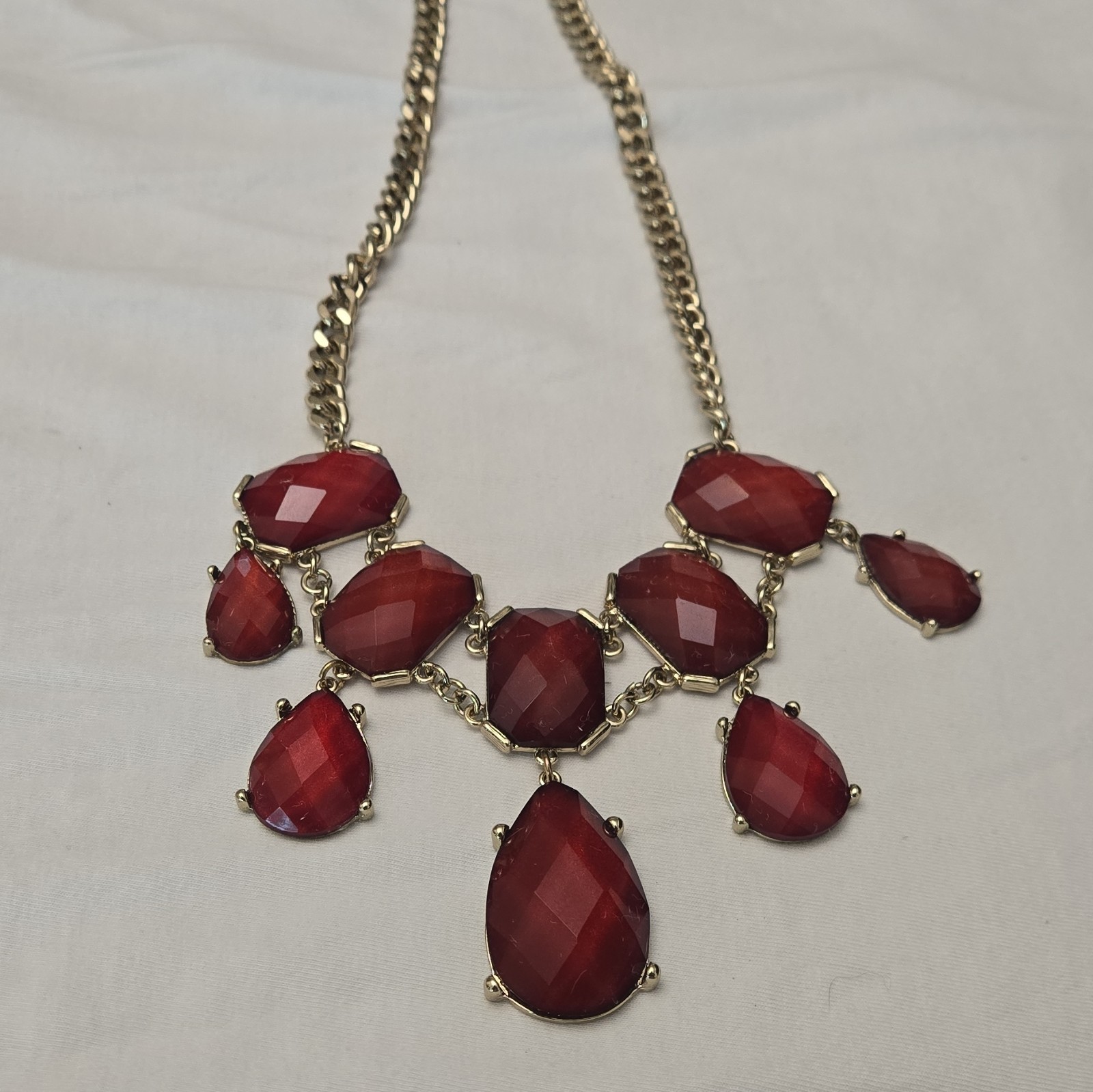 Red Ornate Statement Necklace Costume Fashion Jewlery with silver tone accents