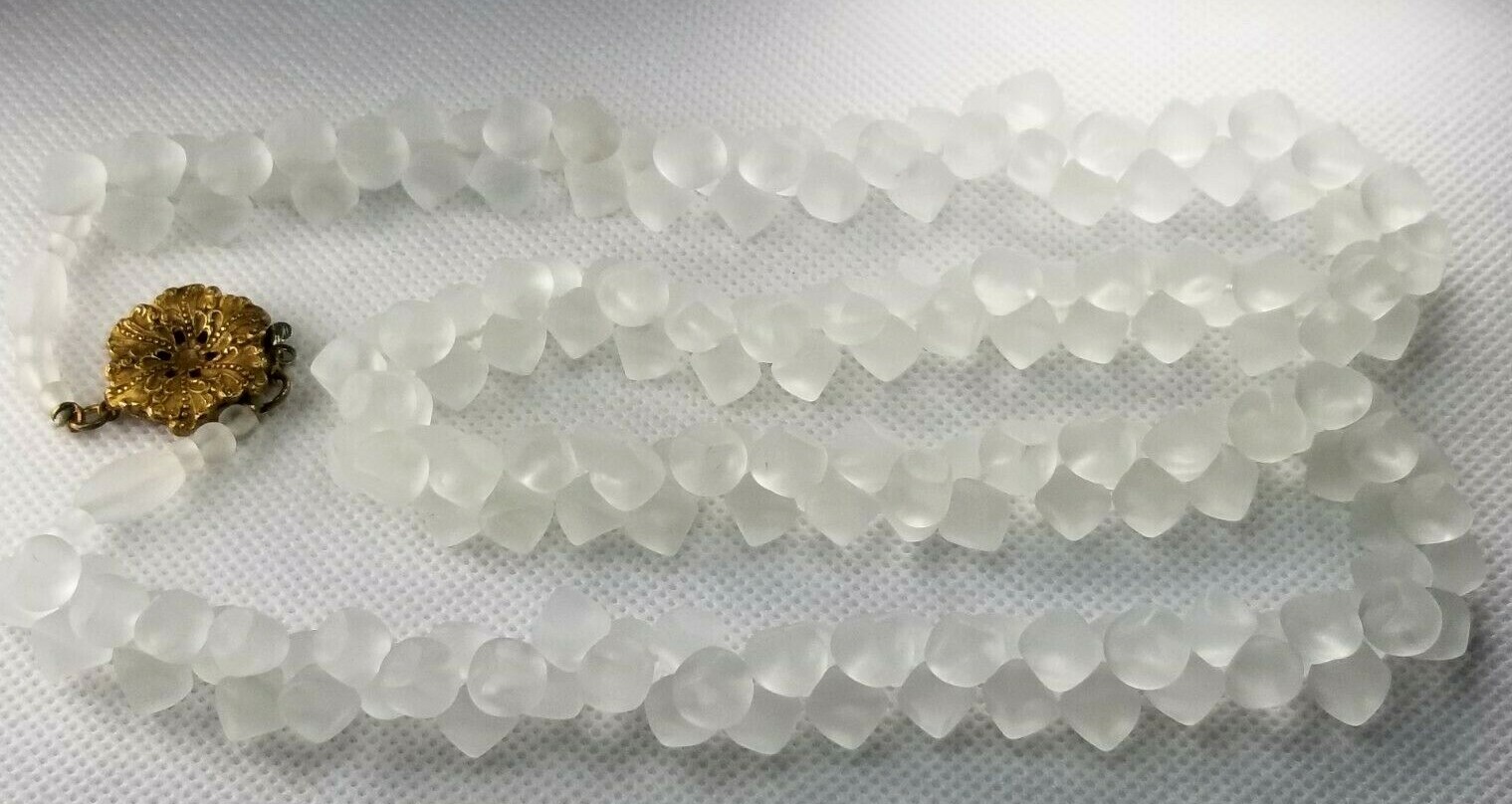 Very Fine Cold stone or Frosted Glass Bead necklace 26 in long stone size 3/8 in