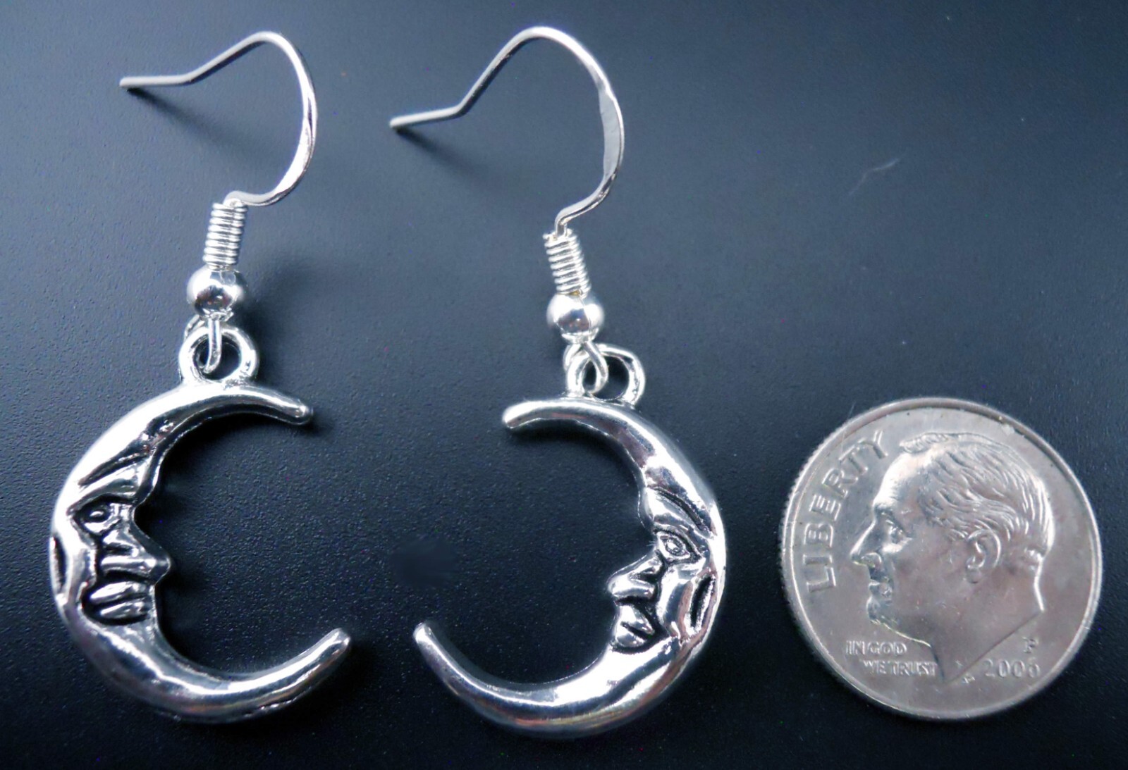 Moon Earrings Sterling Silver Ear Wires Face Man on the Moon 3d Dangle Lunar NEW