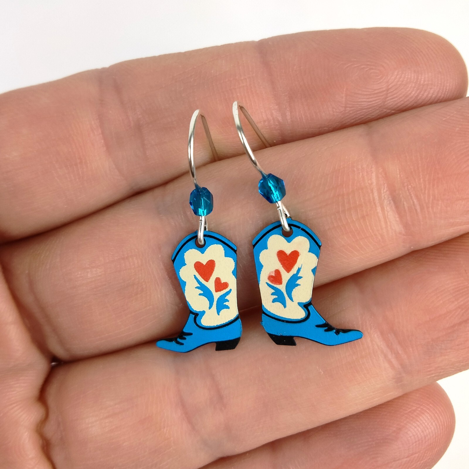 FashionJunkie4Life Sterling Silver Hand Painted Cowgirl Boot Dangle Earrings