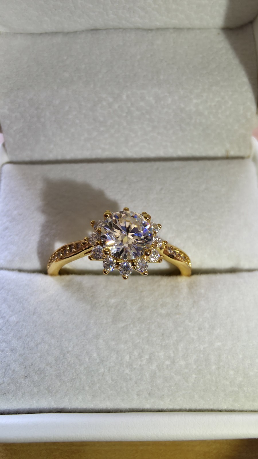 925 Sterling Silver Yellow Gold Plated Round Sim White CZ Halo Ring Sz 9