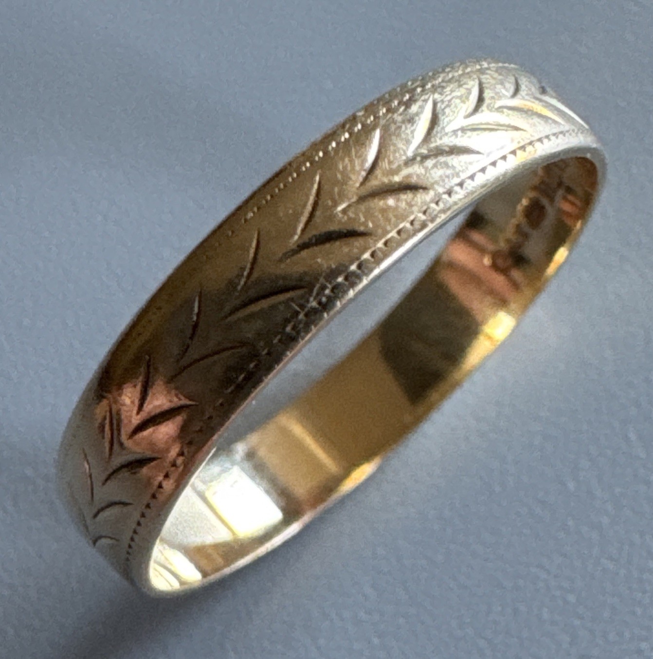 9ct Yellow Gold 375 Wheat Motif Wedding Band Ring Size L1/2 UK Hallmarked 3.6mm