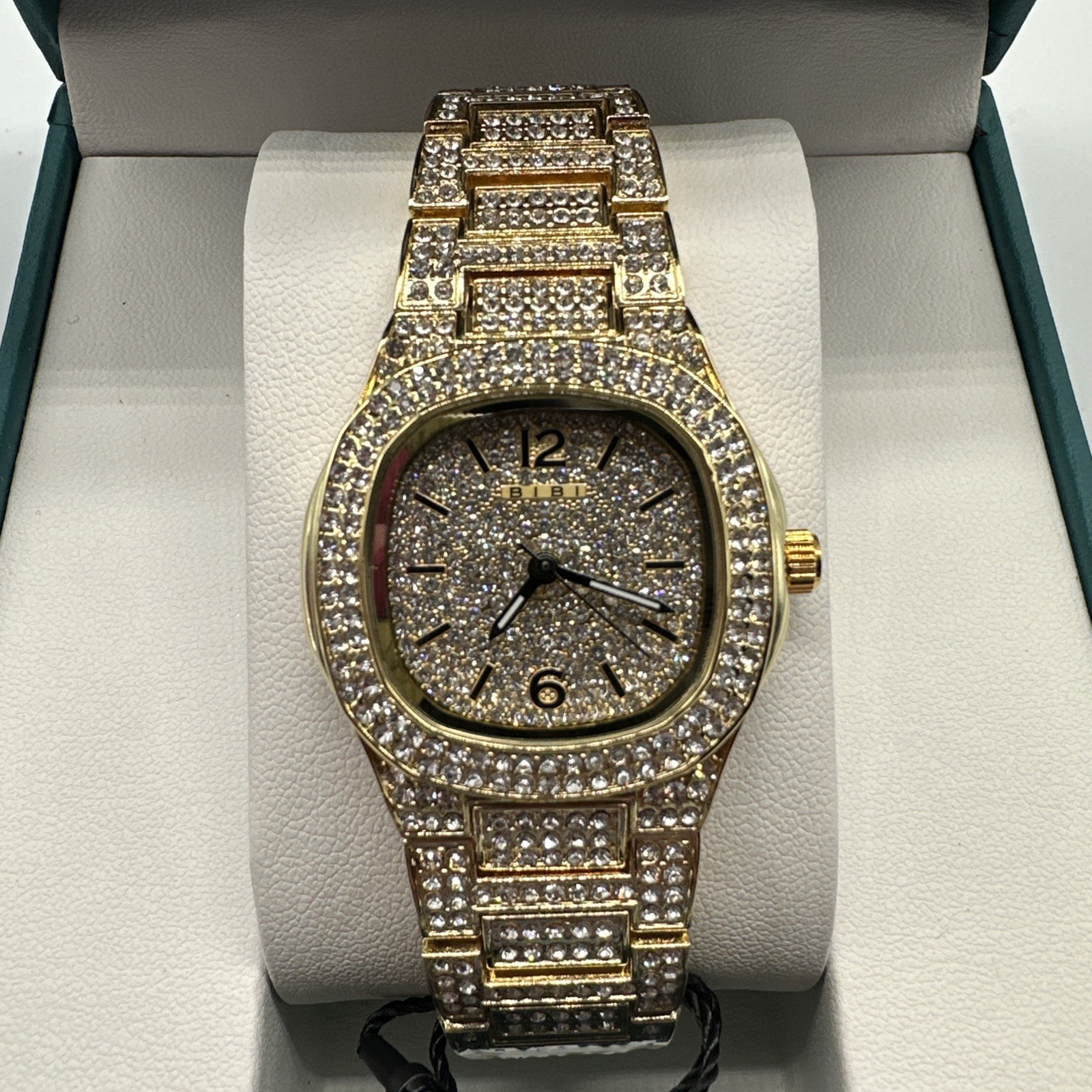 BIBI Men’s Luxury Watch Gold Tone, Iced Out Cushion Fashion Watch, 33mm,B0260
