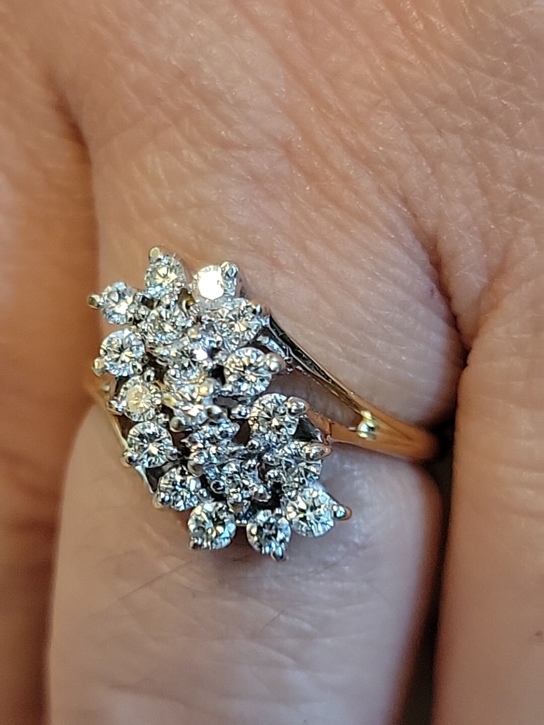 Diamond Waterfall Cluster Cocktail Ring 4.40 Grams 14k Gold .50 In Diamonds