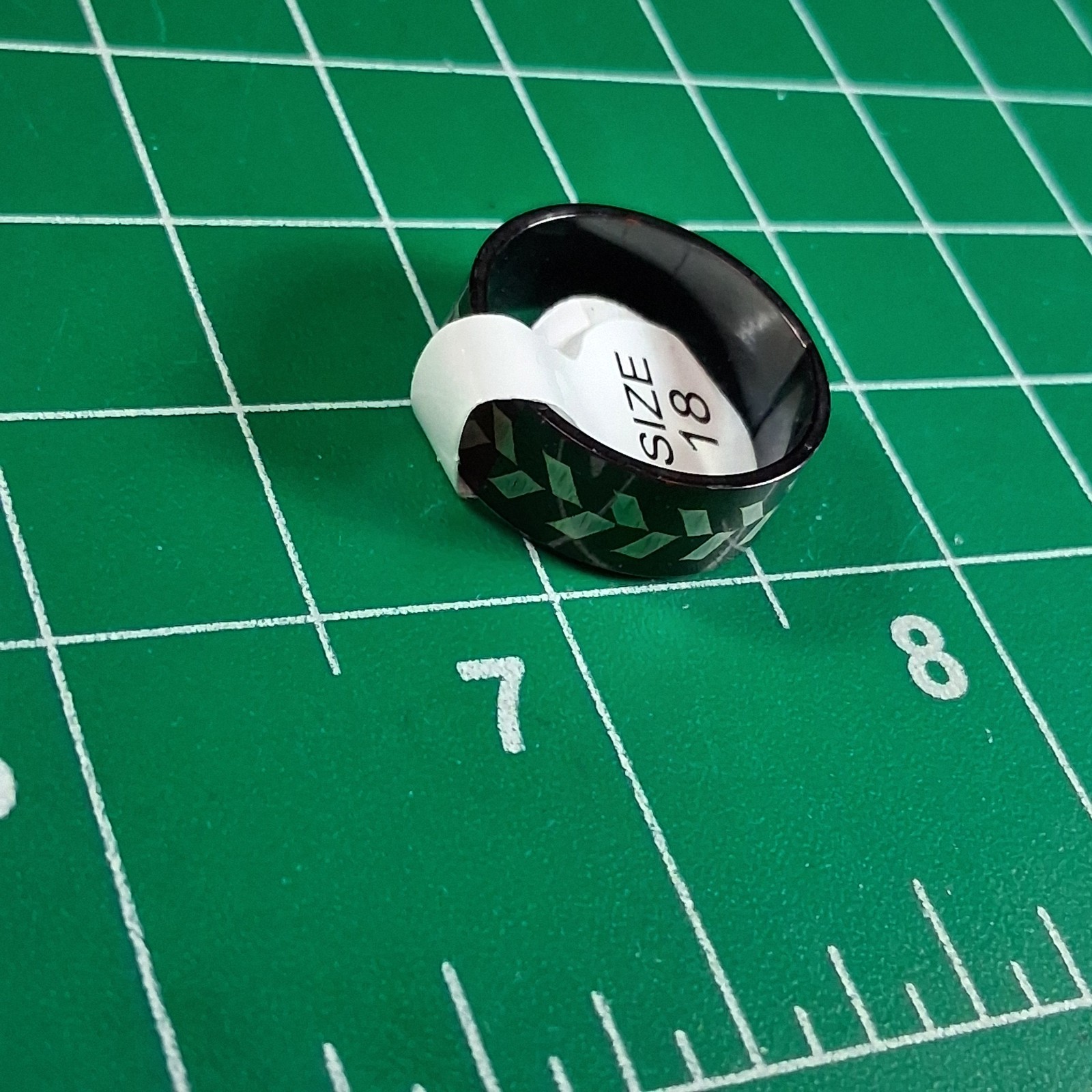 Glossy Black Stainless Steel Size 7.75 Etched Tire Tread Pattern Band Ring