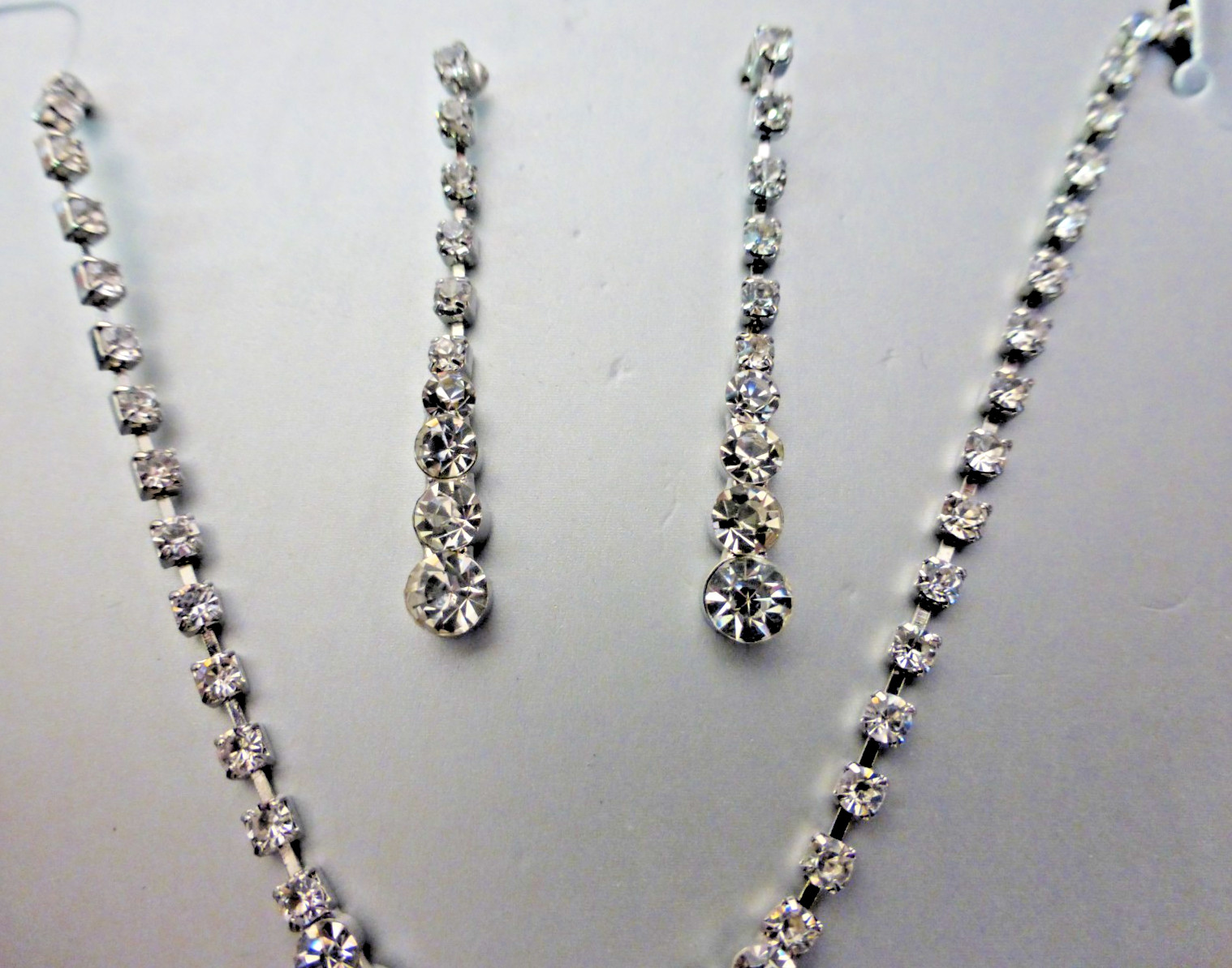 Silver Sparkling Rhinestones Drop Earrings + Chain Necklace Set x35 Job Lot !