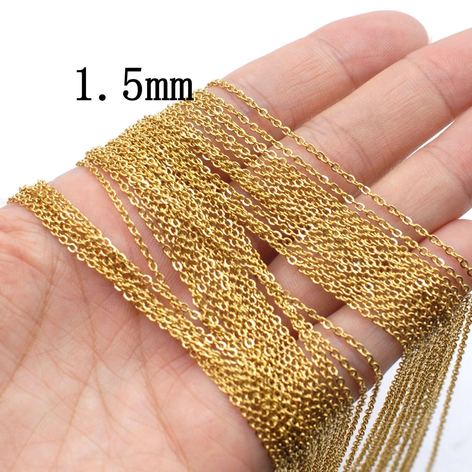 9PCS Stainless Steel Gold Flat Cable Necklace 16″/18″/20″/22″/24″ Wide 1.5mm-G
