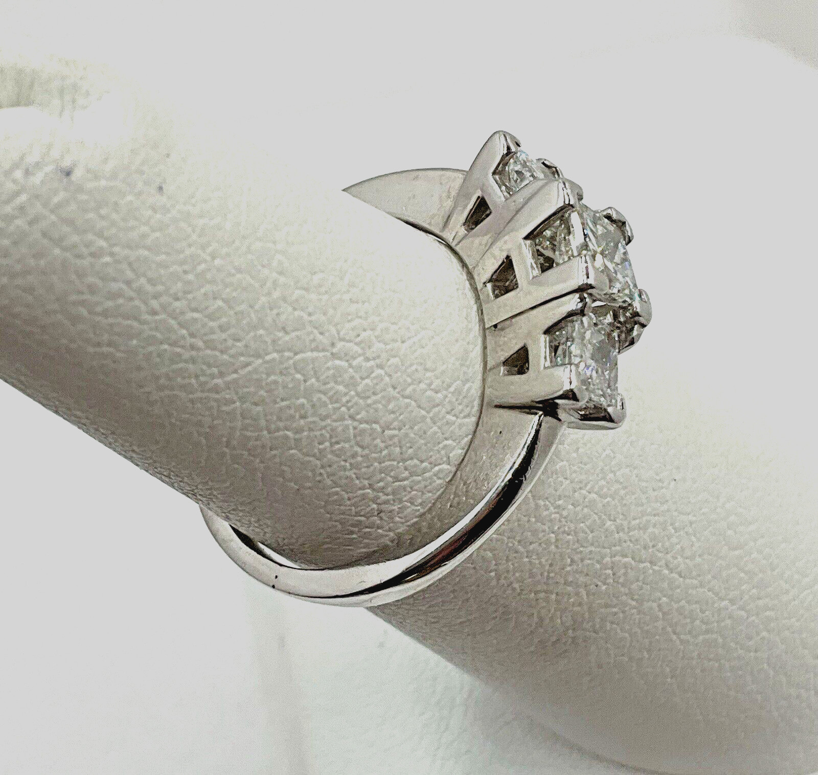 Platinum 1.00TCW Princess Cut 3 Stone Diamond Ring Size 5