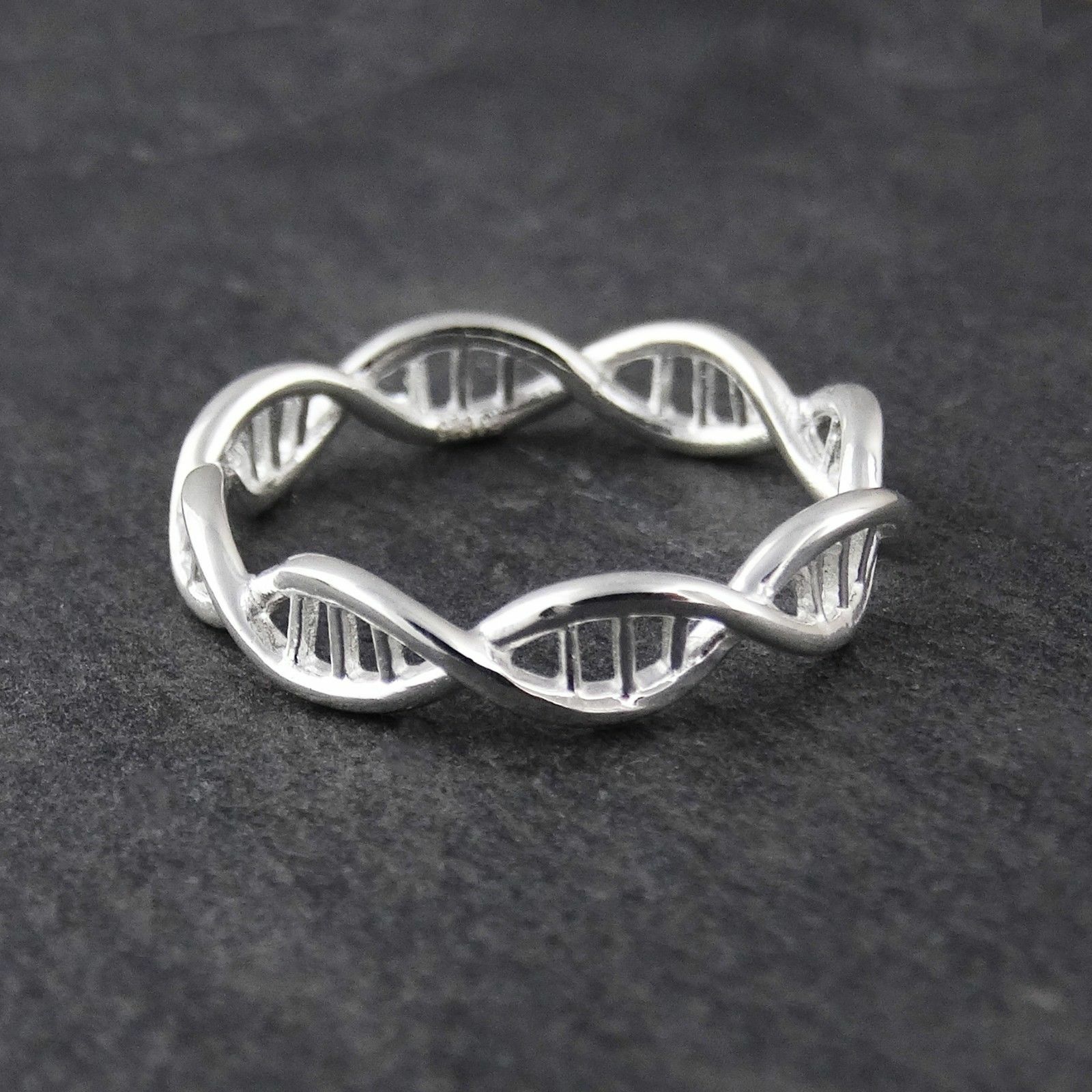DNA Molecule Double Helix Ring – 925 Sterling Silver Band Sizes 6-10 Science NEW
