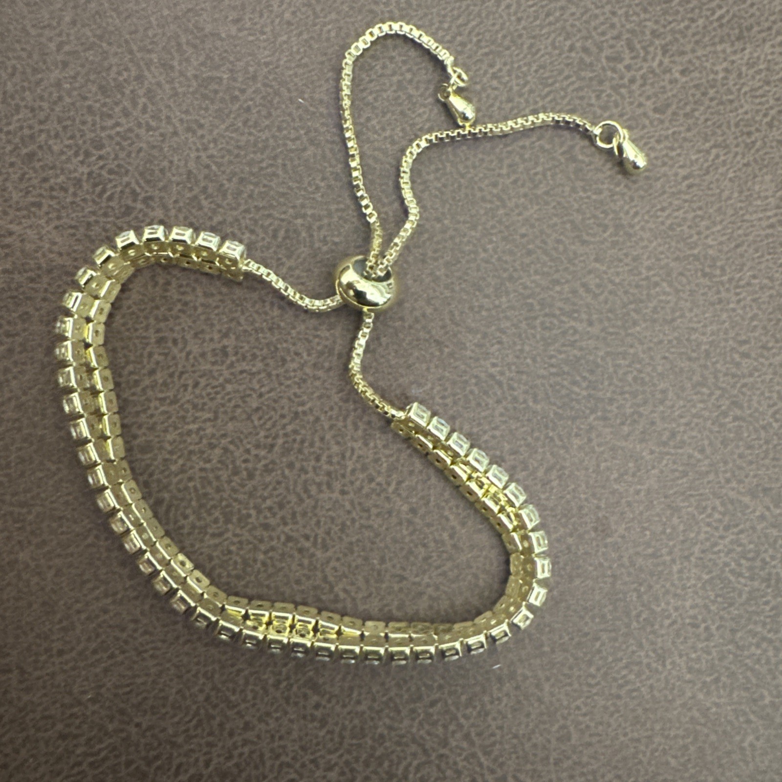 Gold Plated Strerling Silver Tennis Bolo Bracelet CZ Box Chian Slider