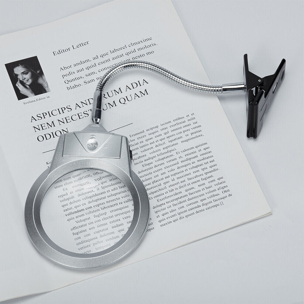 Magnifying Glass LED Light Hands Free Desk Lamp with Clamp Reading Close Work