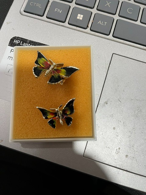 vintage butterfly scatter pins brooch set of 2 whims fairy black yellow red enam
