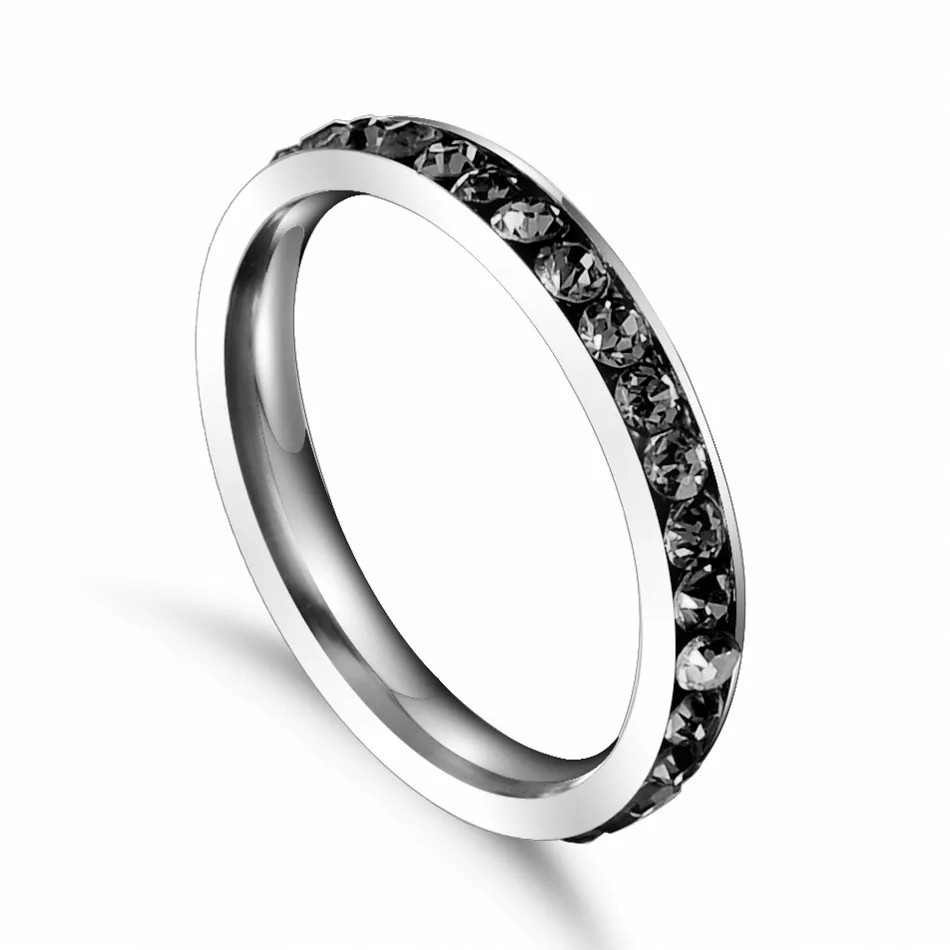 Stainless Steel Eternity Color Crystal Stackable Fashion Ring 3MM (ALL COLORS)