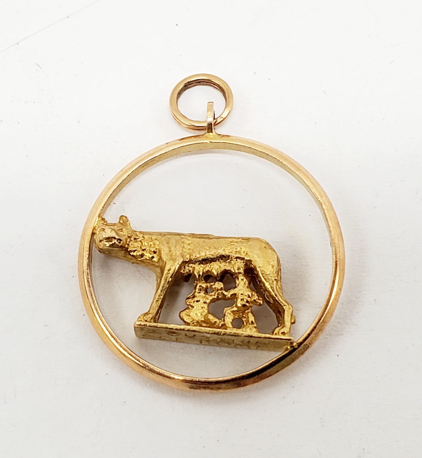 UnoAerre 18k Gold Romulus Remus Souvenir Charm Rome Italy Wolf Pendant ~1″ 6.8g