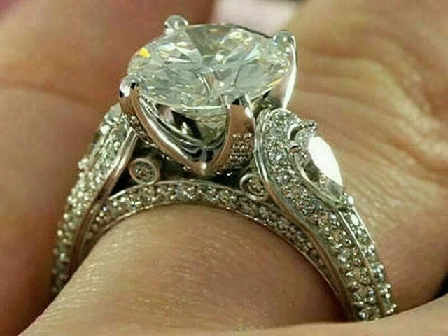 Women’s Engagement Ring 14K White Gold Plated 3Ct Round Cut Lab Created Diamond