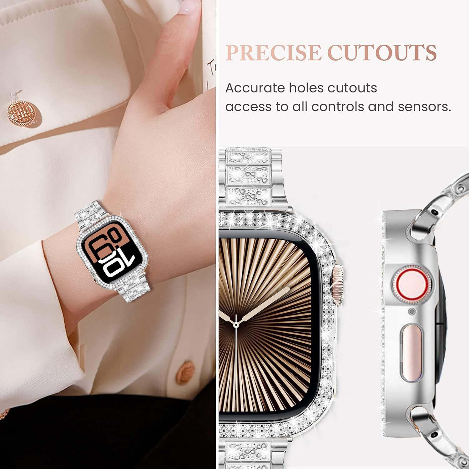 Band and Case Compatible with Apple Watch Series 11/10 42Mm, Bling Rhinestone Di
