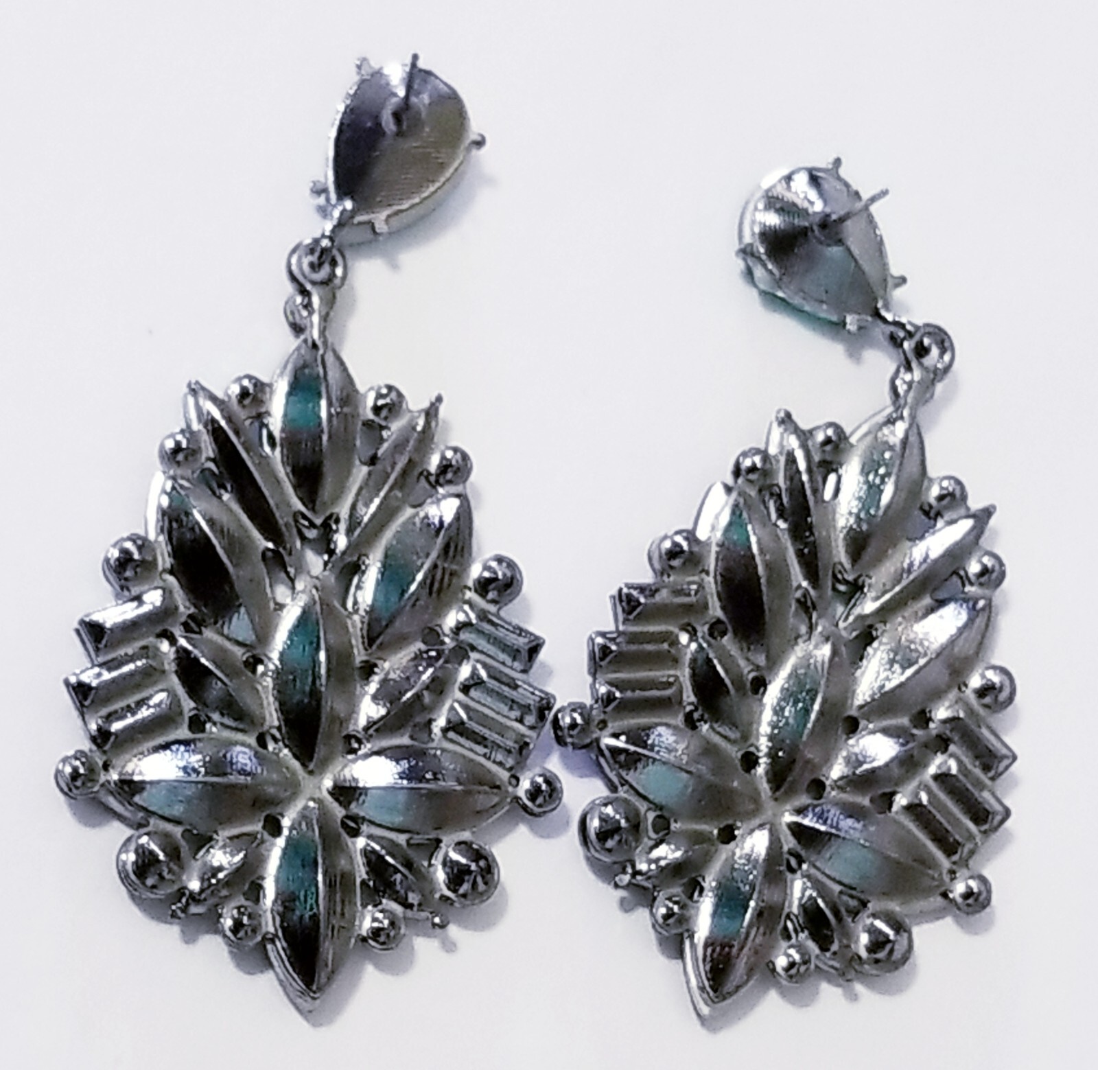 Bridesmaid Drop Dangle Chandelier Earrings 2.8 in Green Rhinestone Pageant Prom