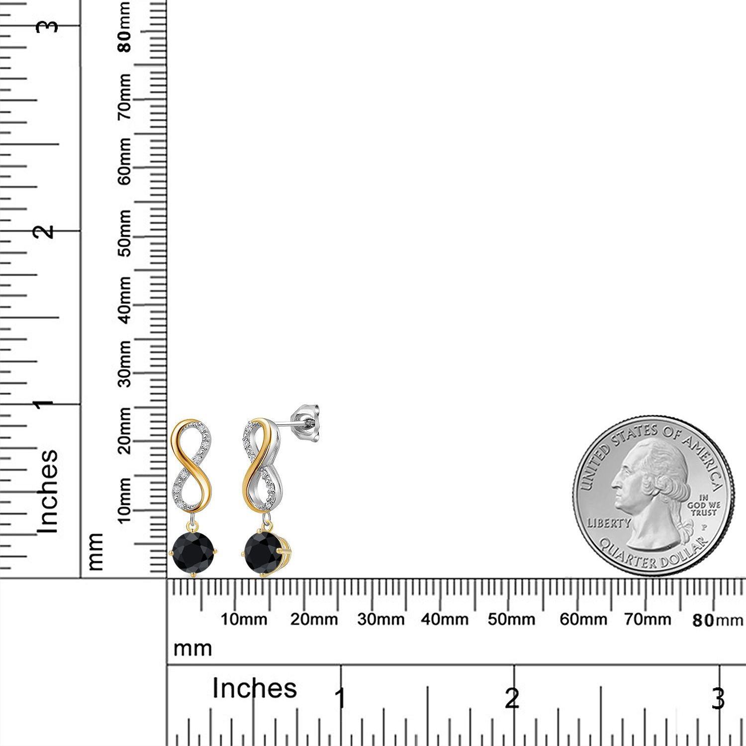 925 Silver and 10K Yellow Gold Black Sapphire and Lab Grown Diamond Dangle