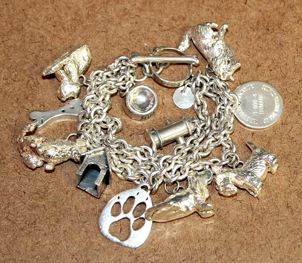 Susan Cummings Sterling Dog Lover 3 Strand Charm Bracelet w/ Earrings [093WEI]