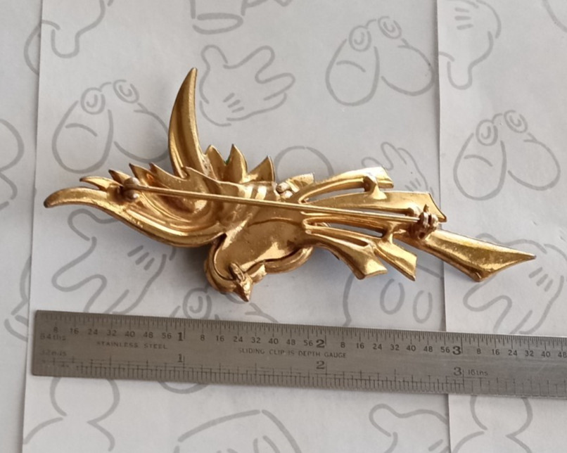 Bird of Paradise Brooch Rhinestone Gold Tone Pink Green Blue Vintage Pin
