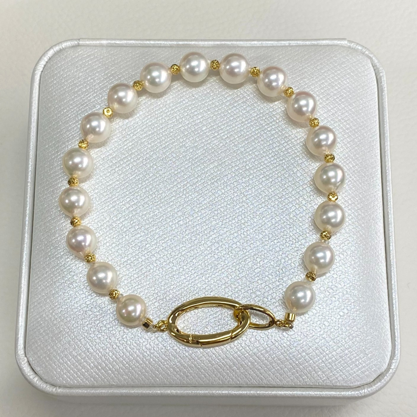 High Luster~7.5mm White-Rose Japanese Akoya Pearl Bracelet Sterling Sliver,7.8″