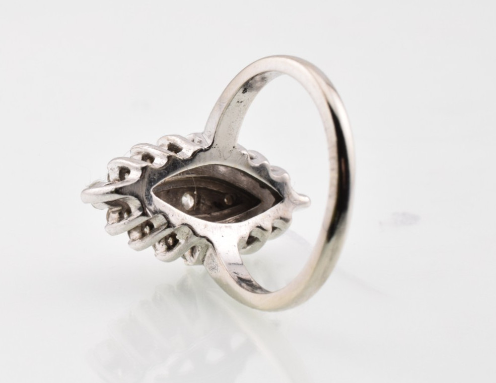 Vintage Diamond Cluster Shield Ring in 10k White Gold .60 Carats Size 3.75