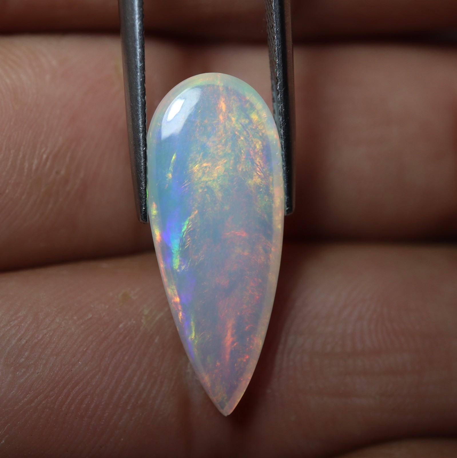 24.7×10 MM Natural AAA Red Green Fire Ethiopian Opal Pear Cabochon for Pendant