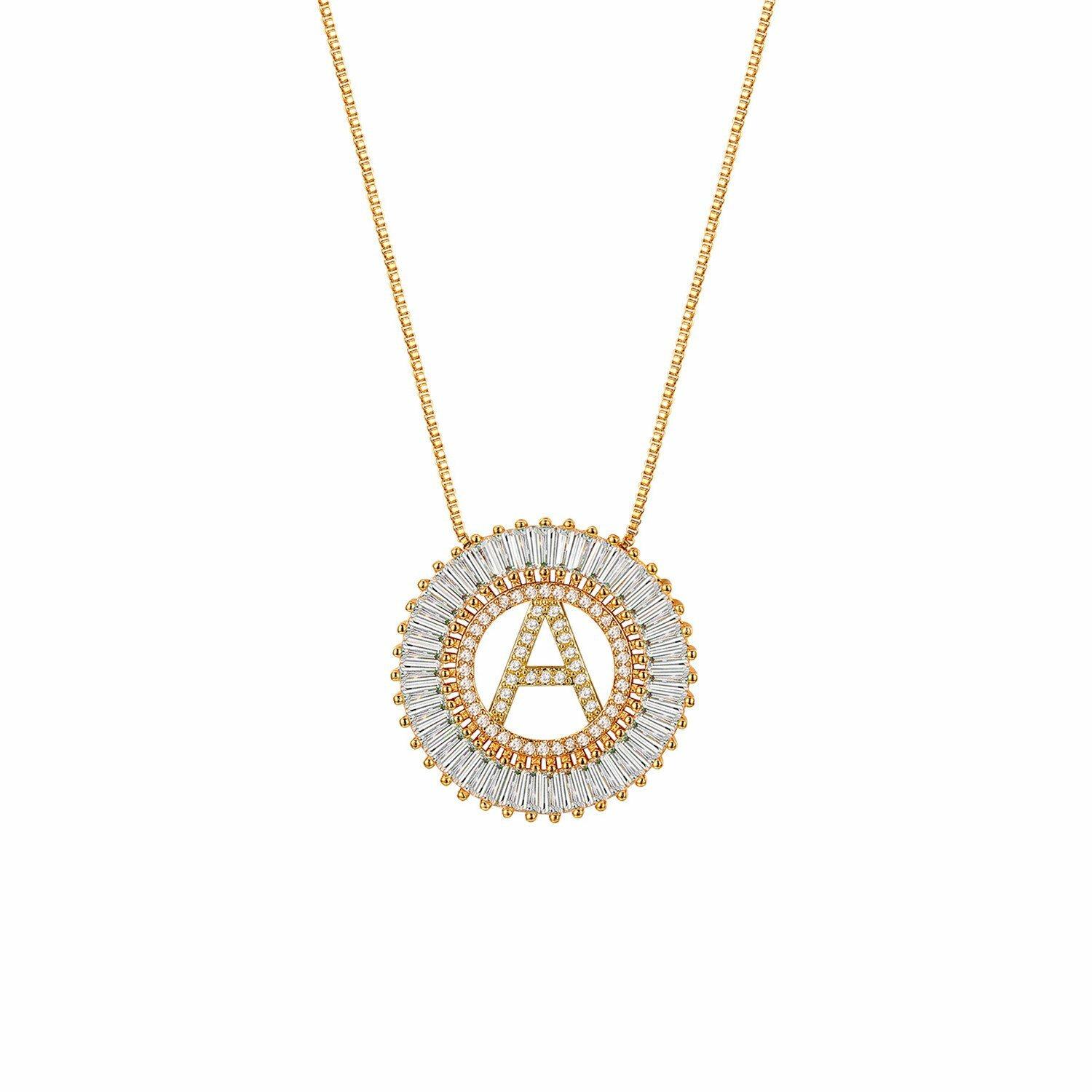 Initial Letters A to Z Stainless Steel Crystal CZ Pendant Necklace Women Jewelry