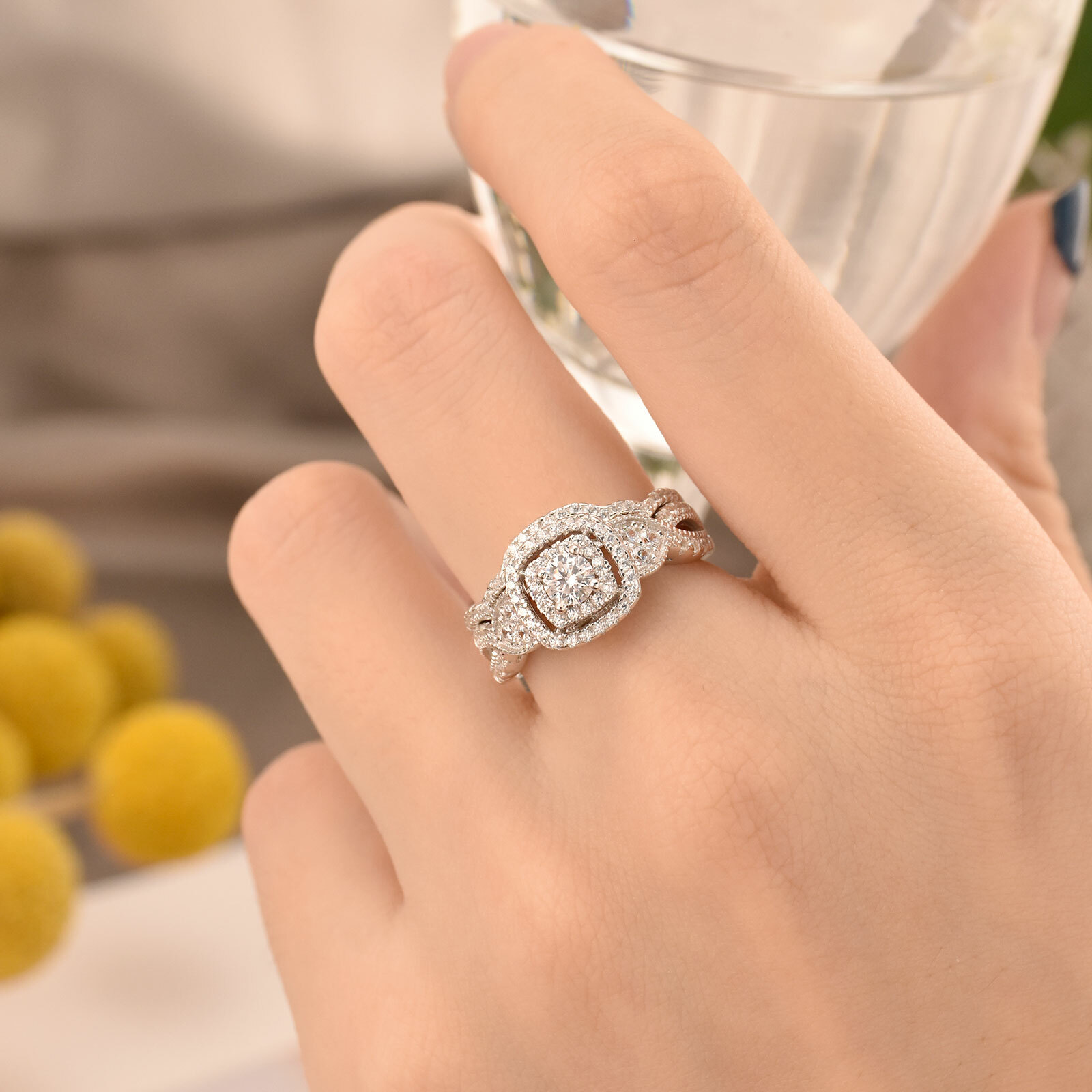 925 Silver Wedding Band Set Engagement Ring Set Promise Ring for Her AAAAA CZ