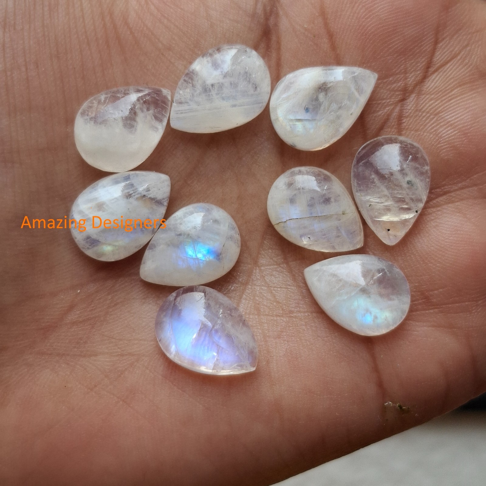 Natural Rainbow Moonstone Pear Cabochon 3x5mm to 12x16mm Loose Gemstone