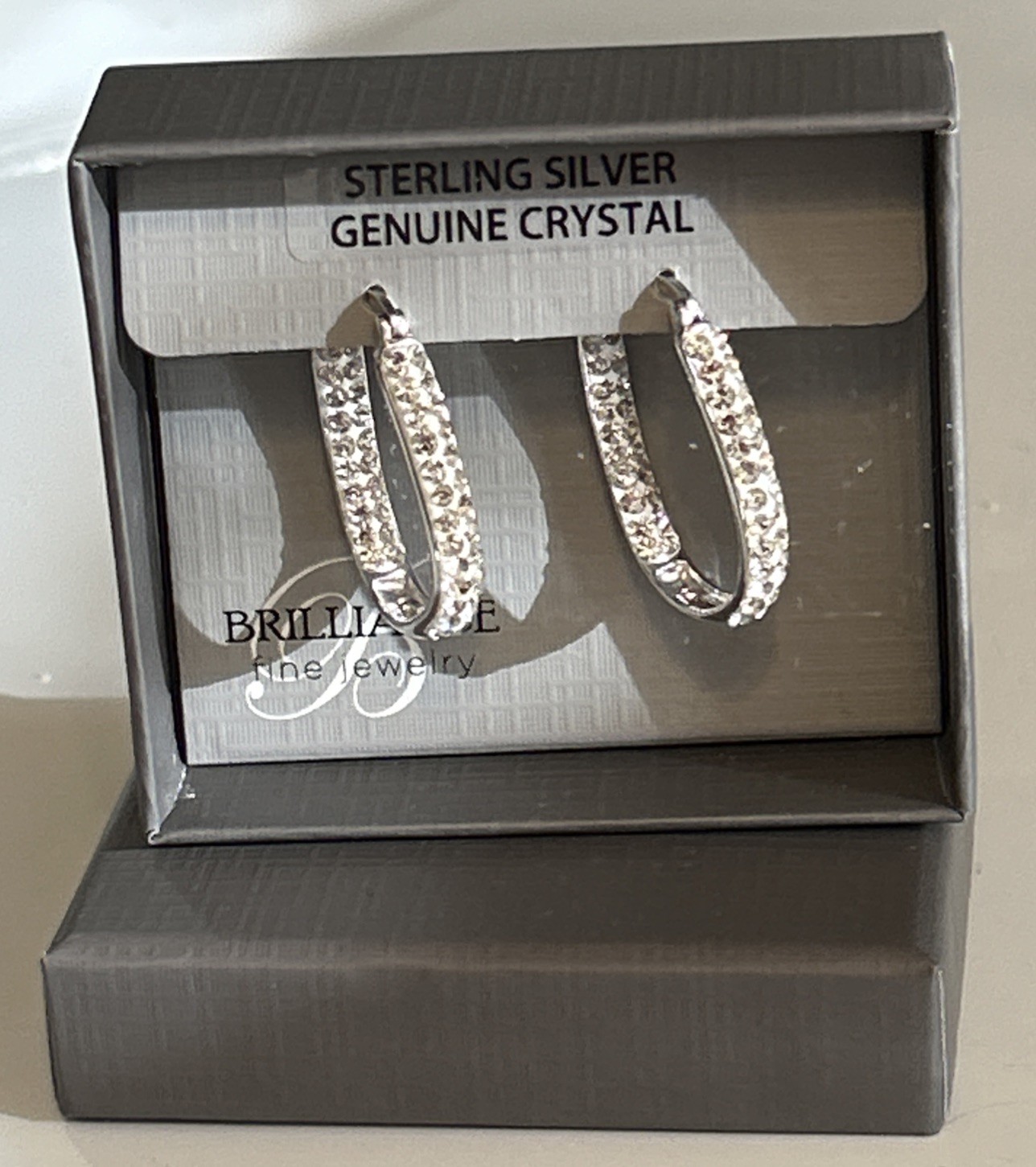 Brilliance Fine Jewelry 925 Sterling Silver Crystal Hoop Earrings, NEW IN BOX!