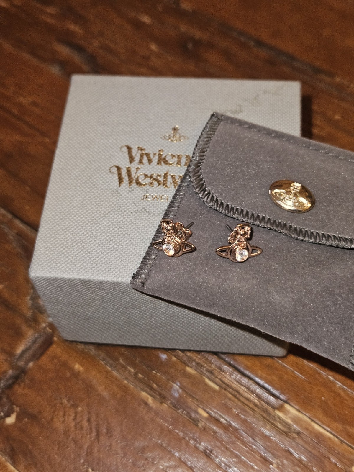 Vivienne Westwood Rose Gold Petite Orb Diamante Earrings Boxed