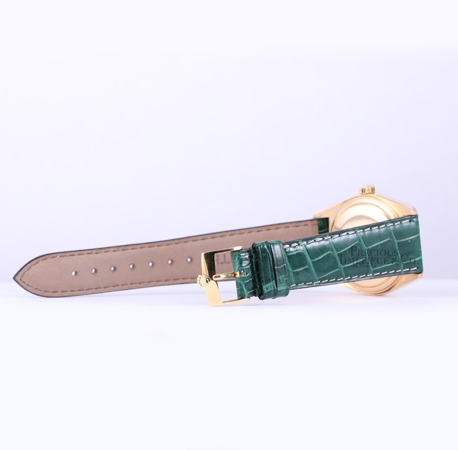 Rolex Day-Date 36mm President 18k Gold 18038-Green Stick Dial-Green Leather Band