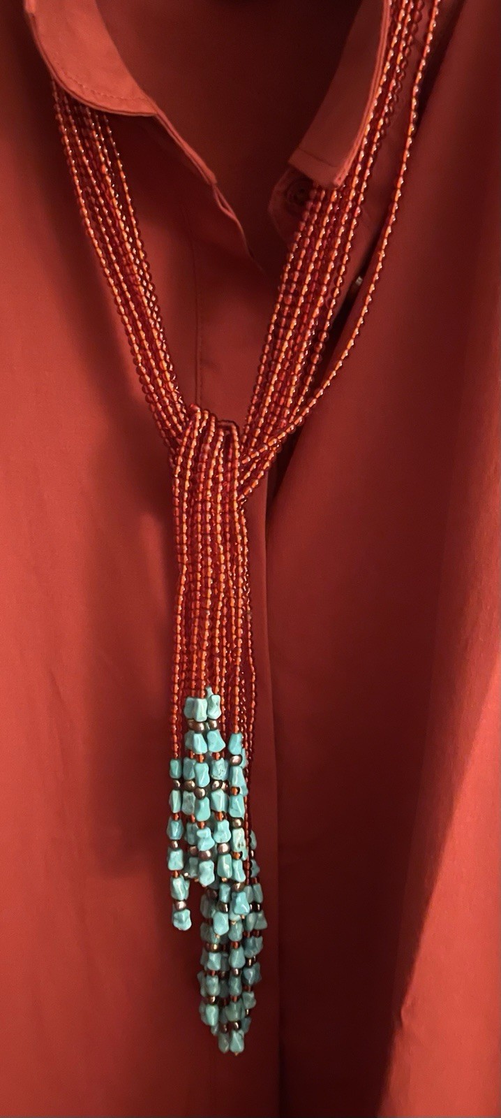 Butterscotch Amber With Turquoise Nuggets 42 Inches Long Lariat Style 24 Strings