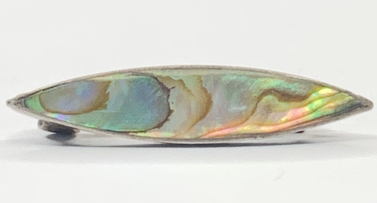 Antique VTG Men’s Sterling 925 Art Deco Marquise Abalone 1” Bar Lapel Tie Pin