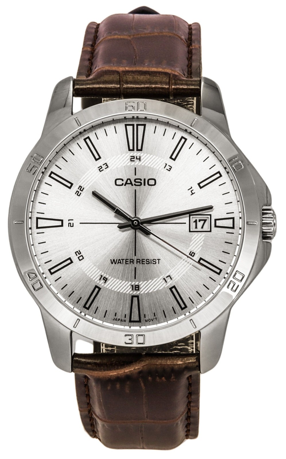 Casio Analog Brown Leather Band Silver Dial MTP-V004L-7C Splash-Proof Mens Watch