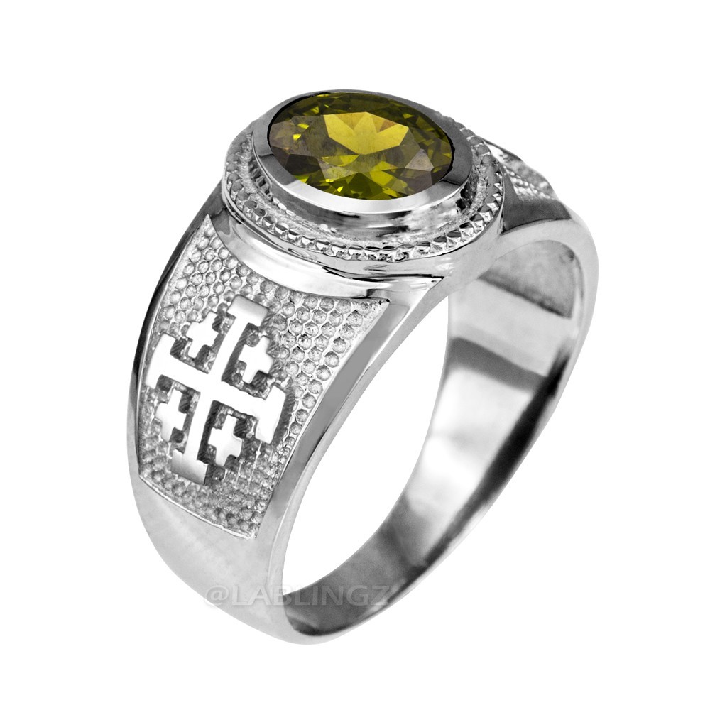 Sterling Silver Jerusalem Cross Birthstone CZ Ring