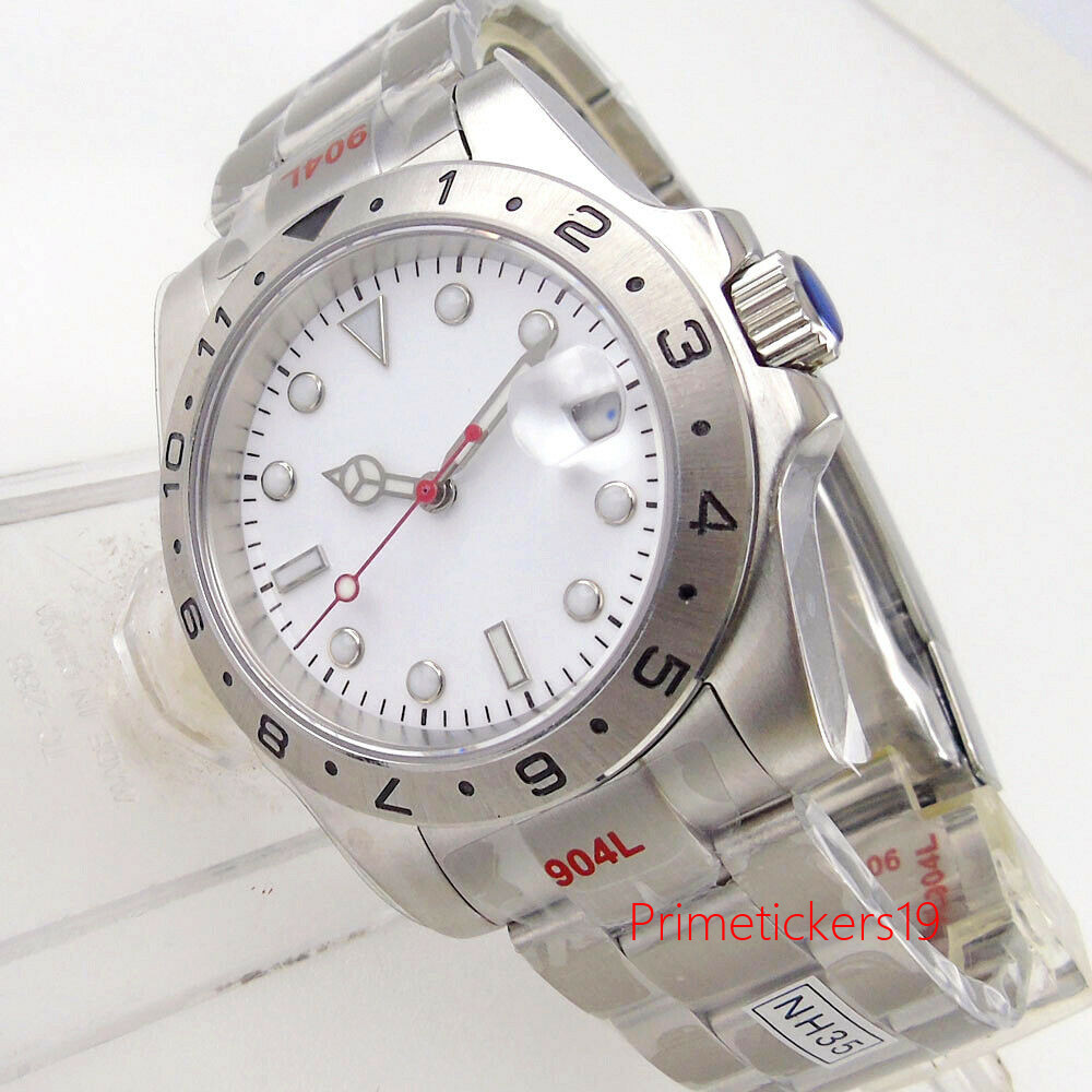39mm Automatic Men’s Watch White Sterile Dial Sapphire Fixed Bezel NH35 PT5000