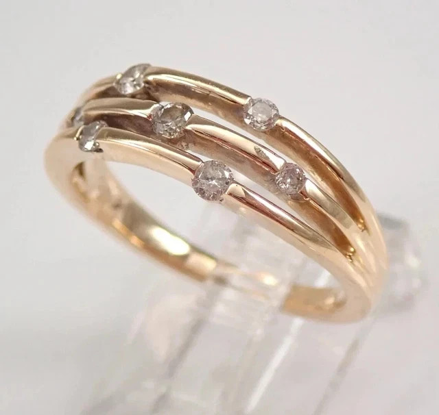 Moissanite 0.20 Ct Round Cut Multi Row Wedding Band Ring 14k Yellow Gold Plated