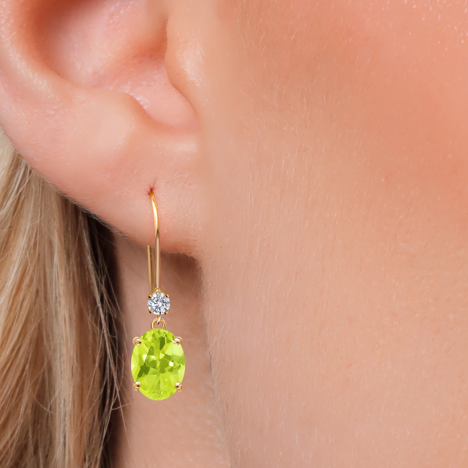 14K Yellow Gold Yellow Lemon Quartz and Lab Grown Diamond Earrings for Women |
