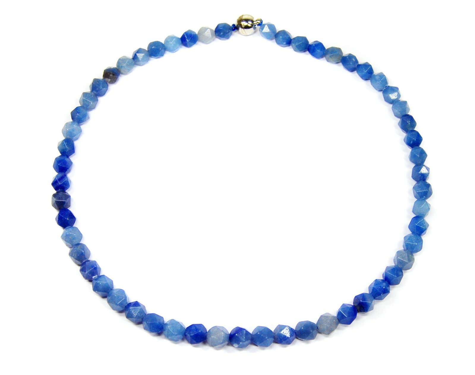 Fine Cut Blue Quartz Round Hexagon Cross Cut Gemstone Necklace