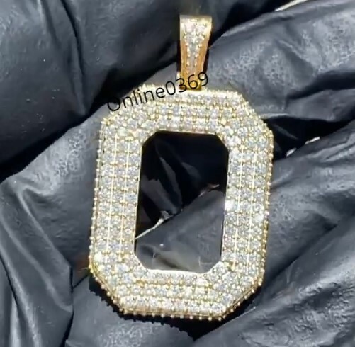 Yellow Gold Plated Silver Real Moissanite Men’s O Letter Pendant With Solid Back